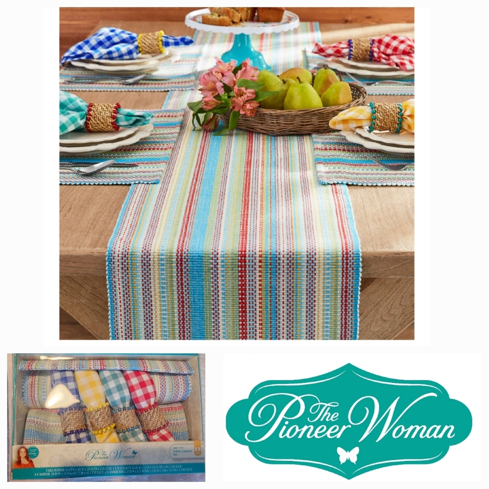 Pioneer Woman Chunky Stripe Table Linens Set 13 Pieces